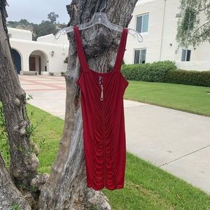 Red zip up dress with ruffles